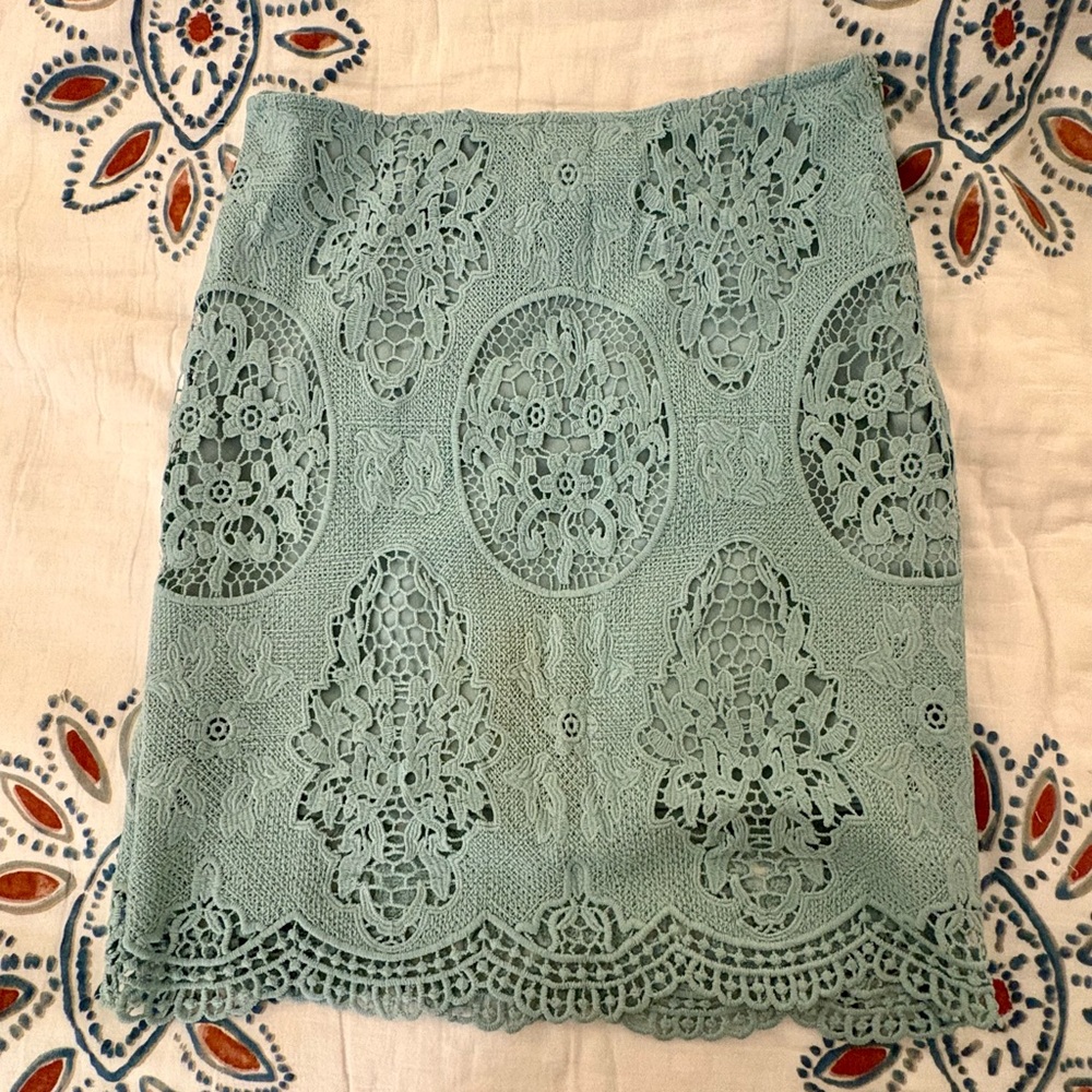 Elegant Lace Pencil Skirt in Light Blue